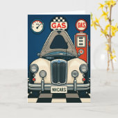 アンティーク車のイラストレーション空白の挨拶 カード (黄色い花)