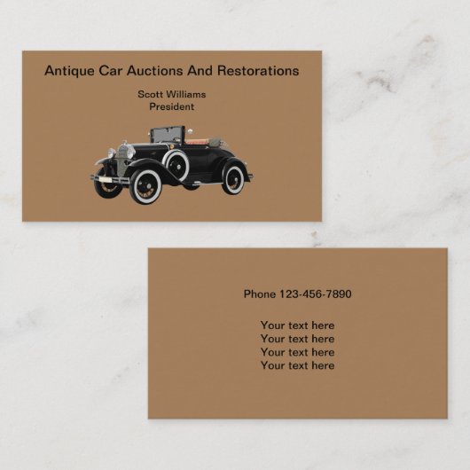 アンティーク車の修理と競売 名刺 (正面/裏面)