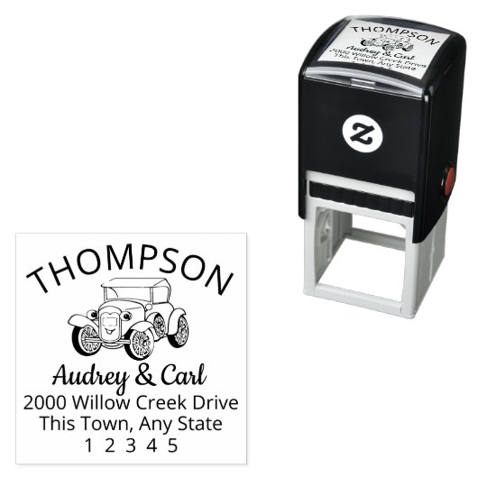 アンティーク車の曲線文字タイポグラフィアドレス セルフインキングスタンプ (インサイチュ)