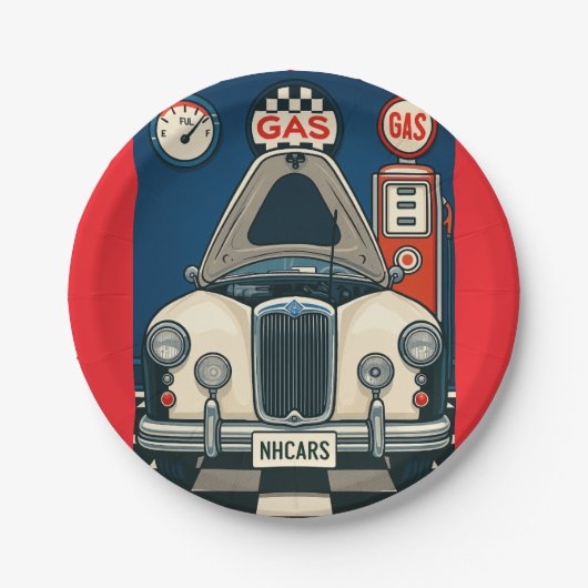 アンティーク車イラストレーション ペーパープレート (正面)