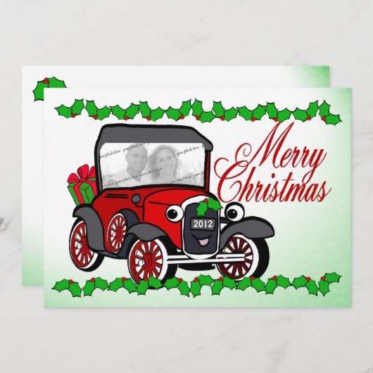 アンティーク車オールドファッションドクリスマスフラットカード シーズンカード (正面/裏面)