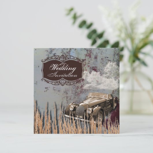 アンティーク車素朴西カントリーウェディング 招待状 (スタンド正面)