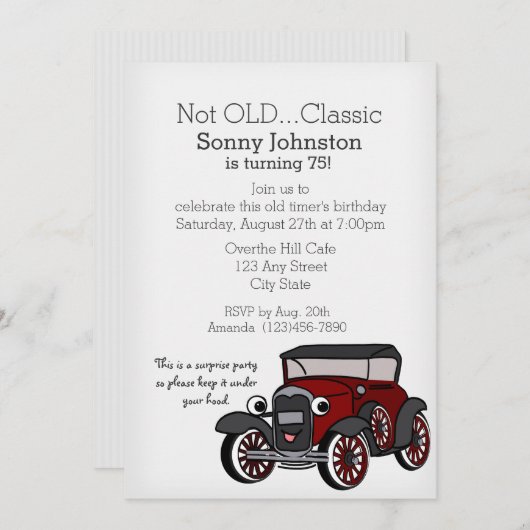 アンティーク車誕生日 招待状 (正面/裏面)