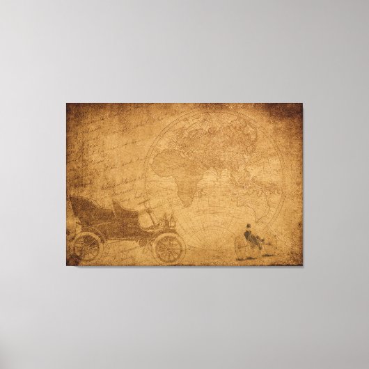 アンティーク車、ヴィンテージマップエレガントキャンバス印刷 キャンバスプリント (正面)