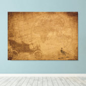 アンティーク車、ヴィンテージマップエレガントキャンバス印刷 キャンバスプリント (インサイチュ (ウッドフロア))