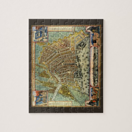 アンティーク通りアムステルダムの地図、オランダ ジグソーパズル (縦)