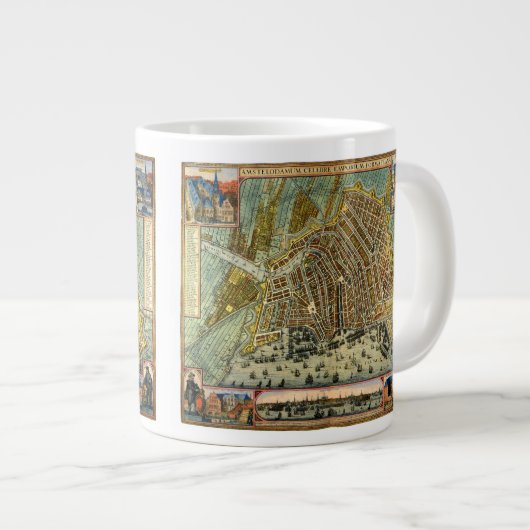 アンティーク通りアムステルダムの地図、オランダ ジャンボコーヒーマグカップ (正面右)