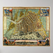 アンティーク通りアムステルダムの地図、オランダ ポスター (正面)