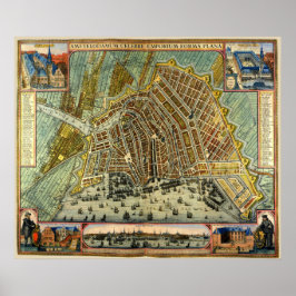 アンティーク通りアムステルダムの地図、オランダ ポスター