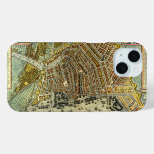 アンティーク通りアムステルダムの地図、オランダ iPhone 15ケース