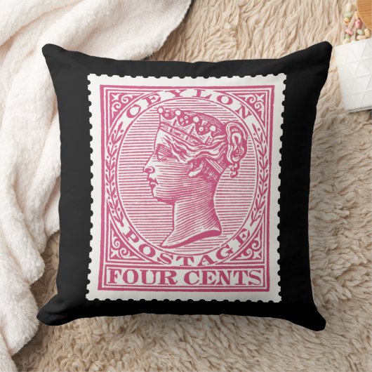 アンティーク郵便切手セイロンクイーンビクトリア クッション (ブランケット)