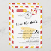 アンティーク金ゴールドとレッドスペイン航空便の日付を保存 セーブザデート (正面/裏面)