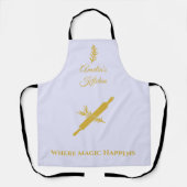 アンティーク金ゴールドのピン転がとハーブ付きソフトラベンダー エプロン (正面)