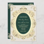 アンティーク金ゴールドエメラルドグリーン結婚ズ 招待状 (正面/裏面)