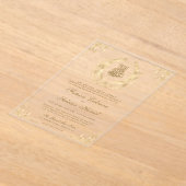 アンティーク金ゴールドクレストムスリム結婚ズ アクリル招待状 (レイダウン)