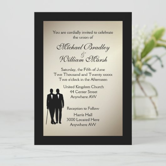 アンティーク金ゴールドゲイ結婚式招待状 招待状 (スタンド正面)