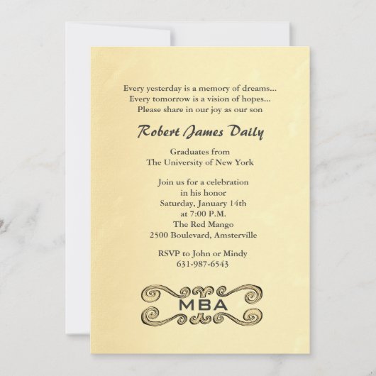アンティーク金ゴールドスクロール卒業招待状 招待状 (正面)