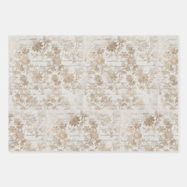 アンティーク金ゴールドダマスクスクリプト ラッピングペーパーシート
