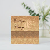 アンティーク金ゴールドダマスク結婚式招待状E401 招待状 (スタンド正面)