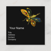 アンティーク金ゴールドトンボ宝石モノグラム、ブラック スクエア名刺 (正面)