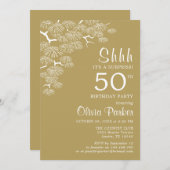 アンティーク金ゴールドパインブランチサプライズ50th誕生日 招待状 (正面/裏面)