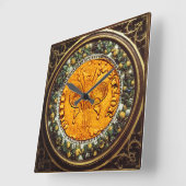 アンティーク金ゴールドフィレンツェ用植木物及びフローラクラウン スクエア壁時計 (傾斜)