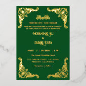 アンティーク金ゴールドフレームエメラルドグリーンイスラーム結婚ズ 箔招待状 (正面)