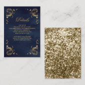 アンティーク金ゴールドフレームネイビーブルー詳細 エンクロージャーカード (正面/裏面)