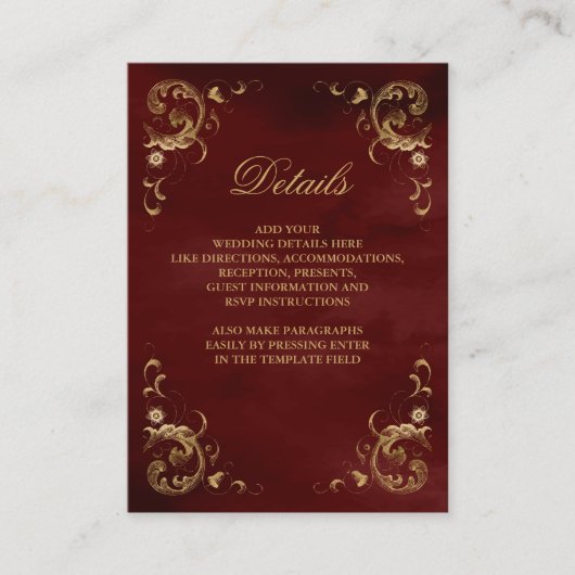 アンティーク金ゴールドフレームバーガンディーレッド詳細 エンクロージャーカード (正面)