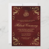 アンティーク金ゴールドフレームブルガンディレッドイスラムMhndi 招待状 (正面)