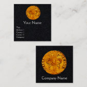 アンティーク金ゴールドフロレンチンフォリントブラック紙 スクエア名刺 (正面/裏面)