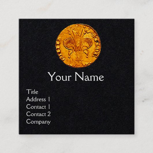 アンティーク金ゴールドフロレンチンフォリントブラック紙 スクエア名刺 (正面)