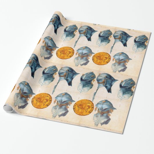 アンティーク金ゴールドフロレンチン象形付き騎士ヘルメット ラッピングペーパー (アンロールド)