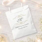 アンティーク金ゴールドフローリッシュモノグラム結婚式の引き出物バッグ フェイバーバッグ (クリップ留めされた状態)