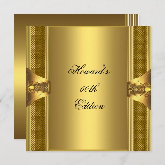 アンティーク金ゴールドブックメンス60th誕生日マン 招待状 (正面/裏面)
