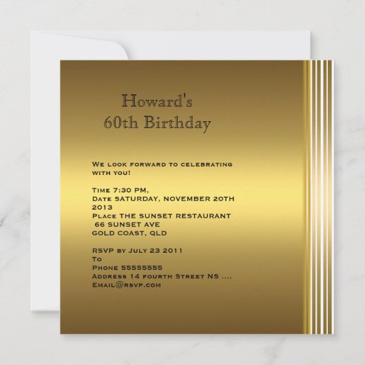 アンティーク金ゴールドブックメンス60th誕生日マン 招待状 (裏面)