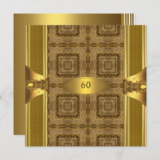 アンティーク金ゴールドブック3メンズ60thバースデーパーティーマン 招待状 (正面/裏面)