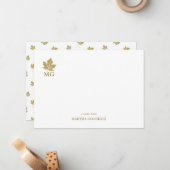 アンティーク金ゴールドメープルリーフモノグラパーソナライズされたム ノートカード (正面/裏面インサイチュ)