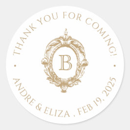 アンティーク金ゴールドモノグラムクレストクラシックラウンドステッカー ラウンドシール