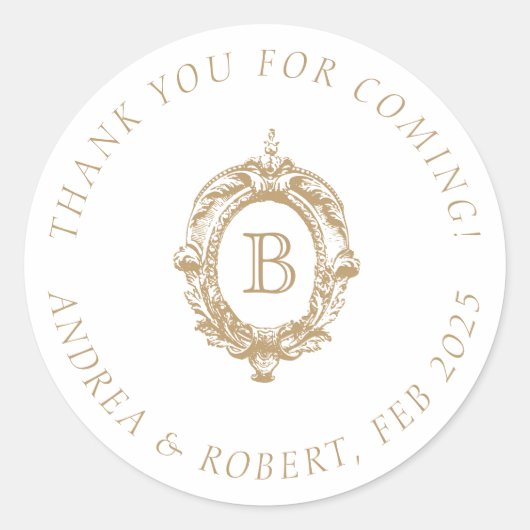 アンティーク金ゴールドモノグラム結婚クレスト ラウンドシール (正面)