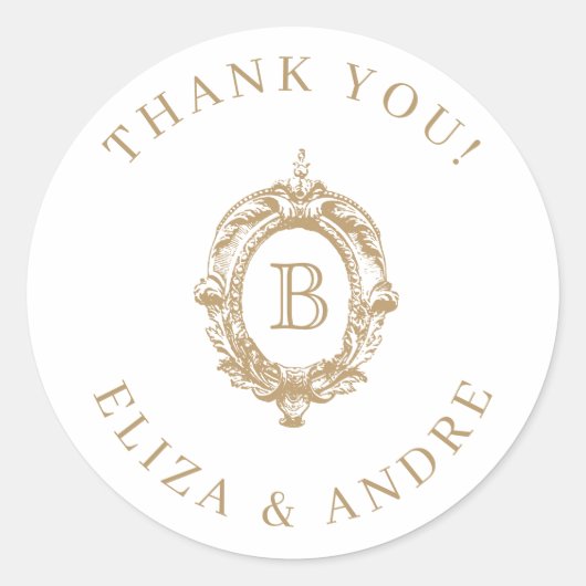 アンティーク金ゴールドモノグラム結婚クレスト ラウンドシール (正面)