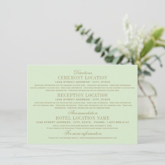 アンティーク金ゴールドヴィンテージウェディングピスタチオグリーン エンクロージャーカード (スタンド正面)