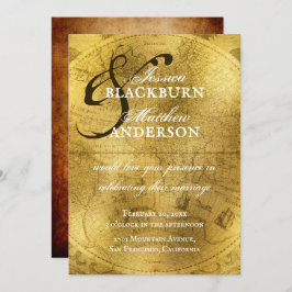 アンティーク金ゴールドヴィンテージ旧ワールドマップカスタマイズ可能 招待状