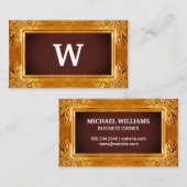 アンティーク金ゴールド枠 |ラグジュアリーレザーテクスチャ 名刺 (正面/裏面)