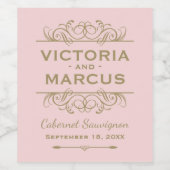 アンティーク金ゴールド結婚ズモノグラムピンクボトルの好意 ワインラベル (シングルラベル)