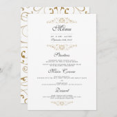 アンティーク金ゴールド結婚フローリッシュのディナーメニュー メニュー (正面/裏面)