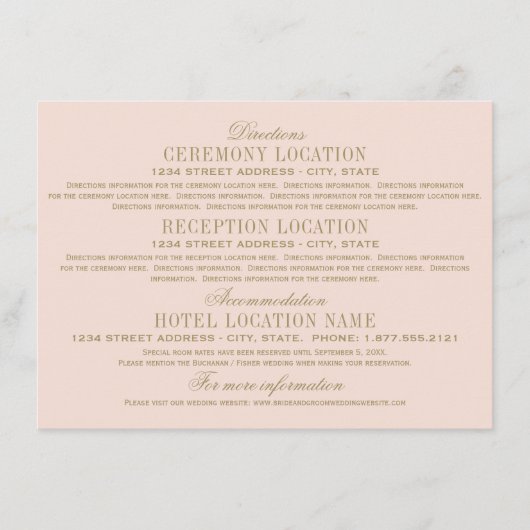 アンティーク金ゴールド結婚情報赤面ピンク エンクロージャーカード (正面)