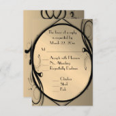 アンティーク金ゴールドRSVPとメニューの選択 出欠カード (正面/裏面)