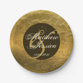 アンティーク金フェイク属名パーソナライズされたの日付 ペーパープレート
