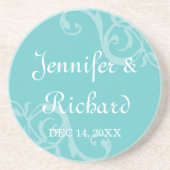 アンティーク鉄巻青名前をカスタムする結婚の日付 コースター (正面)